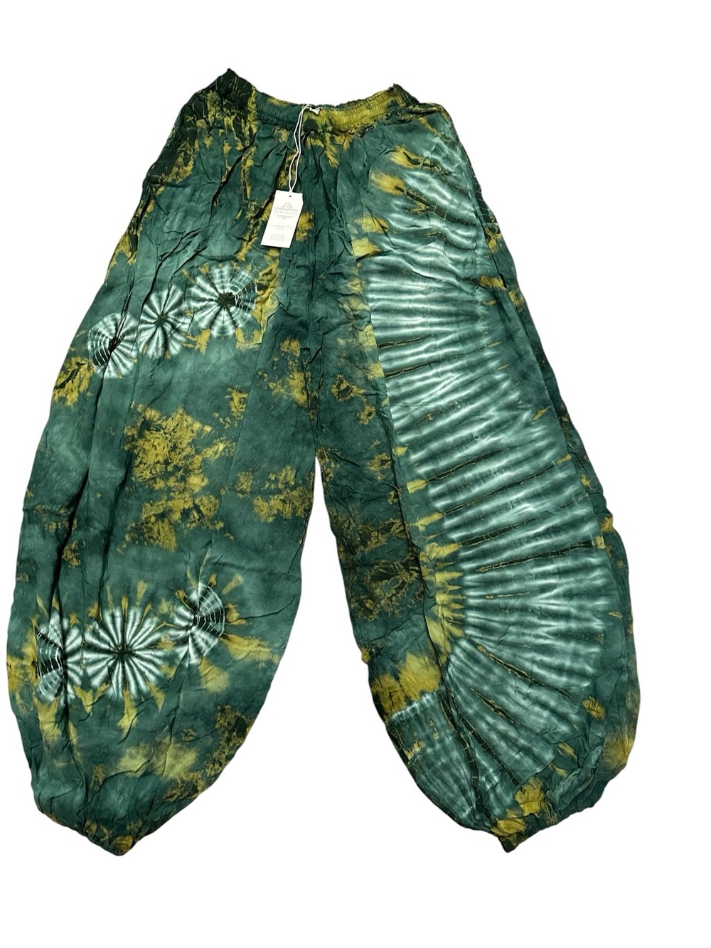 Sacred Threads Wide-Leg Tie-Dye Pants in Sage Greenwood 6222. LG/GY01